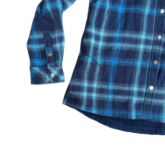 Orvis Fleece Lined Flannel Jacket Women Long Sleeve Snap Button Down Blue Medium - Picture 5 of 12
